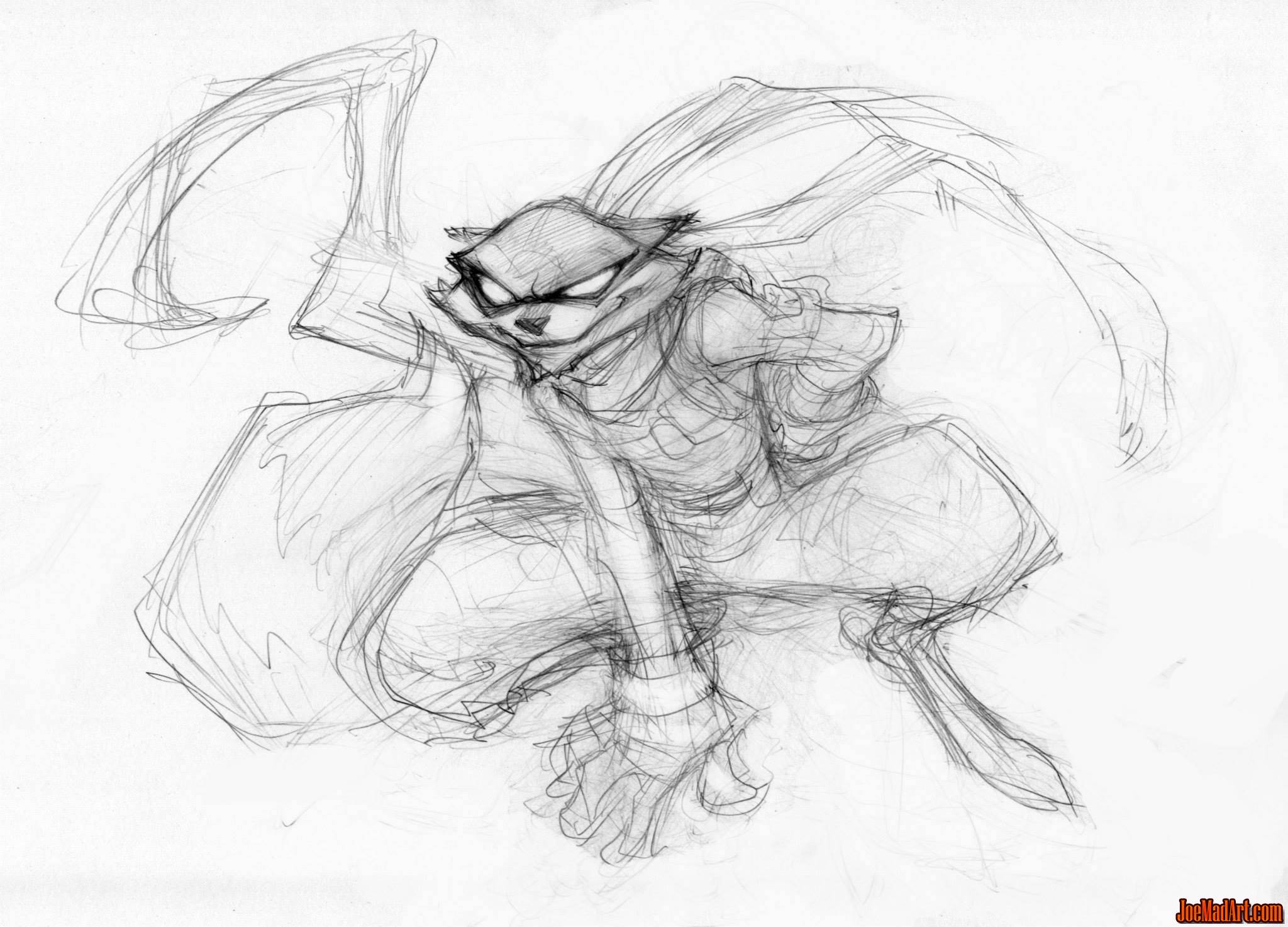 joemadart.com: Sly Cooper crouching concept art sketch.
