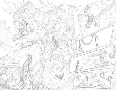 Avenging Spider-Man Volume 1 issue #1 double page 2 and 3  (Pencil)