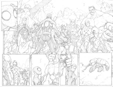 Avenging Spider-Man Volume 1 issue #1 double page 8 and 9 (Pencil)