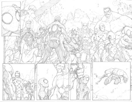 Avenging Spider-Man Volume 1 issue #1 double page 8 and 9 (Pencil)