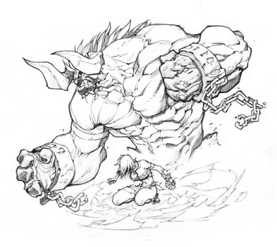 Battle Chasers Nightwar game creature concept art: Bulgrim (Pencil)