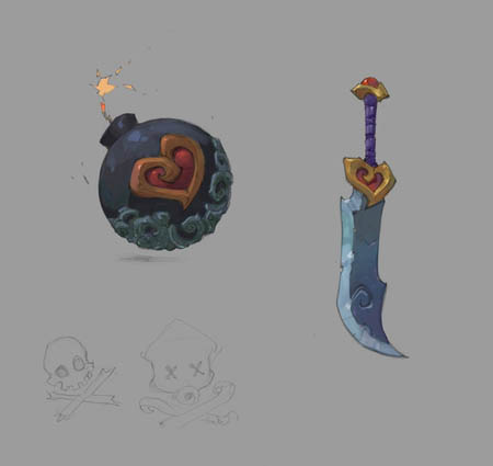 Battle Chasers NightWar Red Monika's weapons concept art (Color)