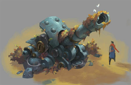 Battle Chasers NightWar Junktown cannon concept art (Color)