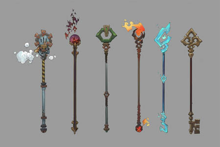 Battle Chasers NightWar Knolan's staffs concept art