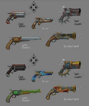 Battle Chasers NightWar Red Monika's guns concept art (Color)
