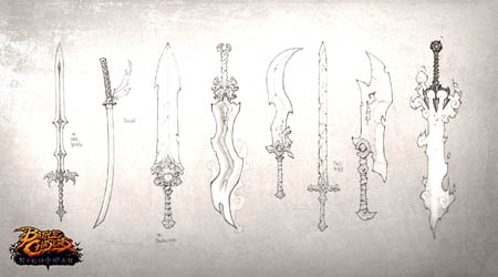 Battle Chasers Nightwar game first weapon concept art (Pencil)