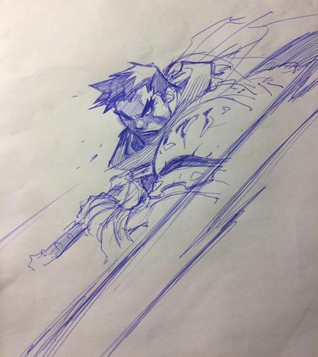 Battle Chasers ballpoint pen Garrison sketch (Sketch)