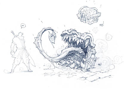 Mimic concept art for Battle Chasers game (Pencil)