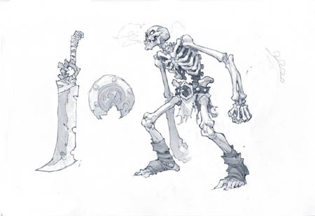 Skeleton Warrior concept art for Battle Chasers Nightwar game (Pencil)