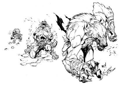 Battle Chasers Nightwar game creature concept art: Werewolf (Ink)