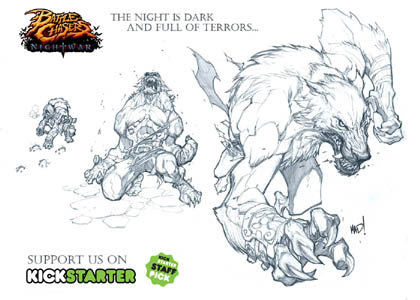 Battle Chasers Nightwar game creature concept art: Werewolf (Pencil)