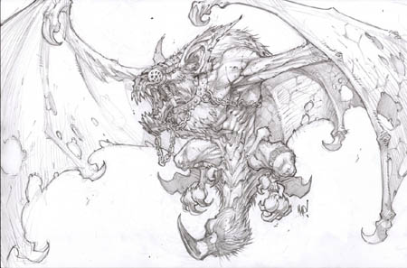 Darksiders monster Duskwing bat concept art (Pencil)