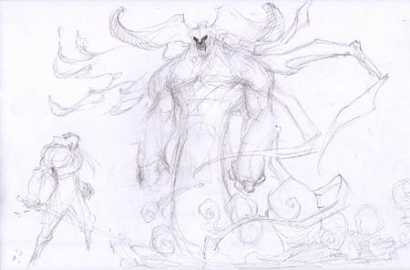 Darksiders "Angel horn guy" concept art sketch (Sketch)