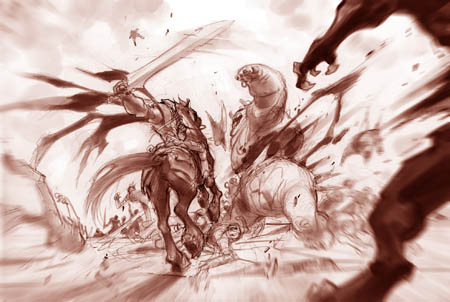 Darksiders fighting scene War and Ruin on the battlefield study (Pencil)