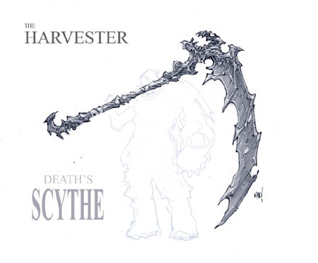 Darksiders Harvester Death's scythe concept art (Pencil)