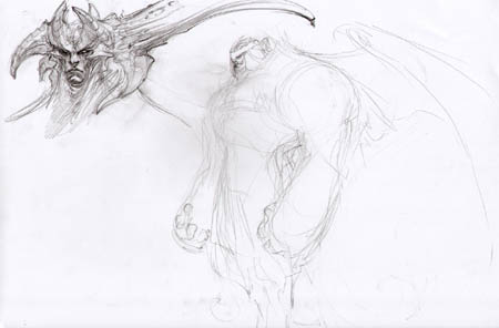 Darksiders "horny guy" face & shape concept art sketch (Sketch)