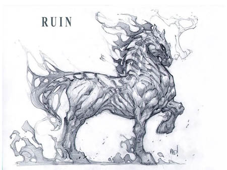 Darksiders War's horse Ruin full body concept art (Pencil)