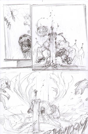 Darksiders War entrance action scene concept art (Pencil)