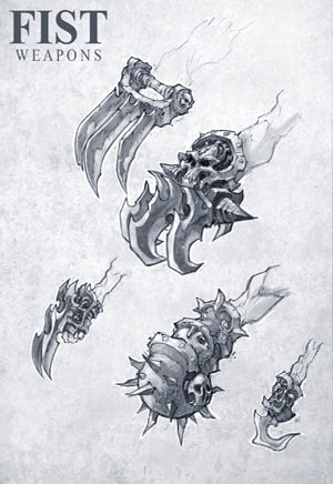 Darksiders II Claws / fist weapons concept art (Pencil)