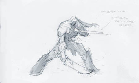 Darksiders II Death double swords idle stance concept art (Sketch)