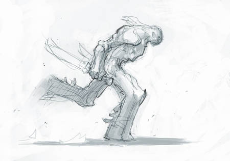 Darksiders II Death runs with 2 weapons concept art (Sketch)