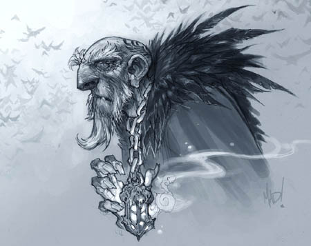 DarksidersII the Crow Father with amulet  concept art (Pencil)