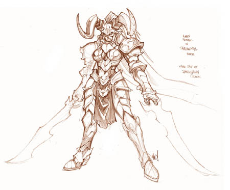 Human female in shadowmail armor concept art (Pencil)