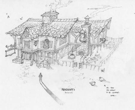 Dungeon Runners merchant's house concept art (Pencil)