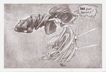 Medusa (Inhuman) exploration art: Hulk hand / Hair shield (Sketch)
