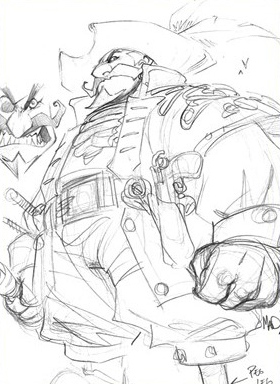 DragonKind pirate captain concept art (Pencil)