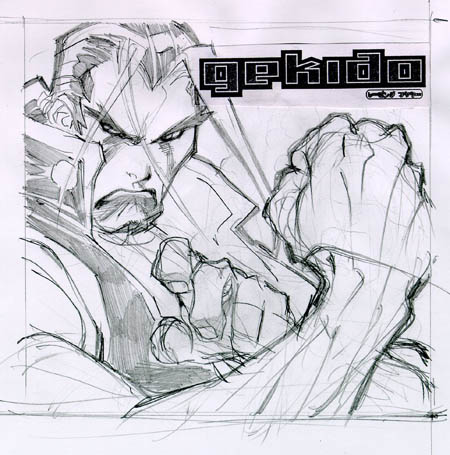 Gekido game cover research Tetsuo sketch