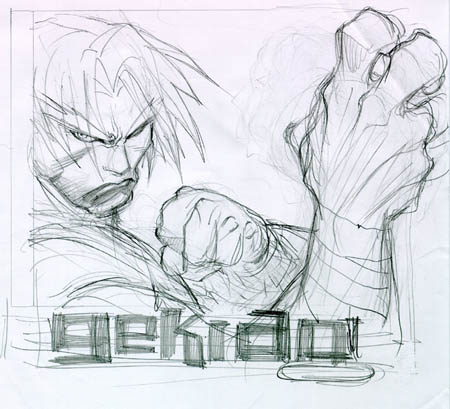 Gekido game cover research Travis sketch