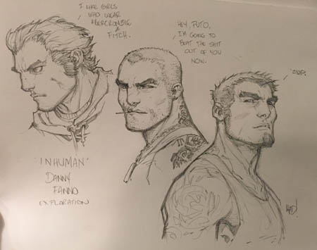 Inhuman Danny Inferno exploration sketches