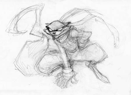 Sly Cooper crouching concept art sketch