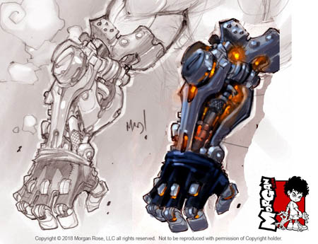 The Iron Saint Mickael Iron mechanical arm sketch (Sketch)